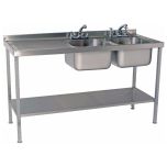 Stainless Steel Commercial Sink - Fully Welded With Double Bowl & Left Hand Drainer 1500 x 600 x 900mm