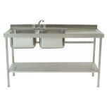 Stainless Steel Commercial Sink - Fully Welded With Double Bowl &amp; Right Hand Drainer 1500 x 600 x 900mm