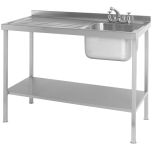 Stainless Steel Commercial Sink - With Single Bowl & Left Hand Drainer 1200 x 600 x 900mm