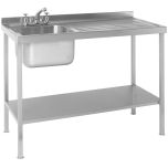 Stainless Steel Commercial Sink - Fully Welded With Single Bowl & Right Hand Drainer 1200 x 600 x 900mm