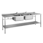 Stainless Steel Commercial Sink - With Double Bowl & Double Drainer 1800 x 600 x 900mm