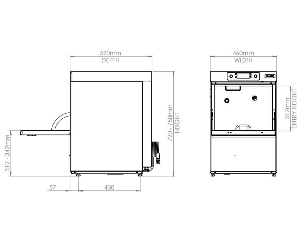 Classeq C400WS Commercial Dishwasher 400mm Basket with Break Tank & Internal Softener