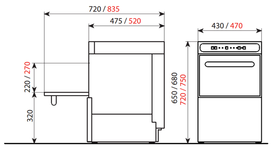 Asber GT400 Commercial Dishwasher Dimensions